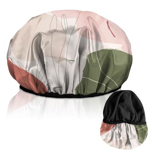 Luxury Shower Cap Terry Lined Reusable Triple Layer Waterproof Hair Elastic Caps Shower Bath Hat for Women Girls Cute Aesthetic-Color Block - color: AL11-Color Block