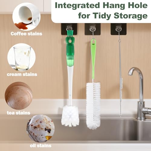 XYFuuee 5 Pack Bottle Brush Set, 5 in 1 Water Bottle Cleaning Brush, Long Handle Narrow Cup Cleaner, 3 Straw Brushes for Stanley, Travel Nipple Detail Washer Brush for Wine Lid Gap (Green) - color: Green