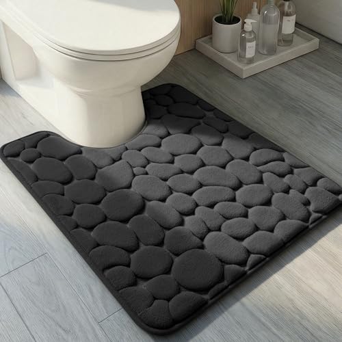 YIHOUSE Memory Foam Bath Mat Cobblestone Bathroom Rugs Super Water Absorbent Bath Mats for Bathroom Machine Washable Bath Rugs(20 x 24,Black) - color: Black Single, size: 1'8" x 2' (Rectangular)