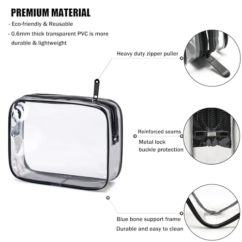 MODENGKONGJIAN TSA Approved Toiletry Bag, 3 Pcs Clear Toiletries Bags Quart Size Travel Makeup Cosmetic Bag for Women Men, Carry on Airport Airline Compliant Bag (Matte black) - color: Matte black