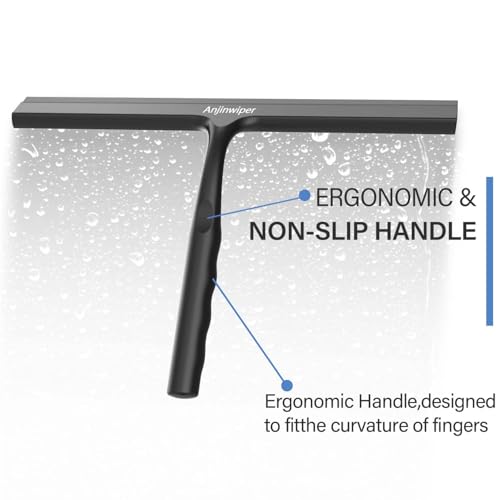 Shower Squeegee for Glass Doors, 10 in Bathroom Squeegee with Adhesive Hook | Ergonomic Glass Squeegee for Tile Shower Walls, Floor, Window, Car Cleaning - Streak-Free & No-Squeak, Silicone Squeegee Tool - color: Matte Black