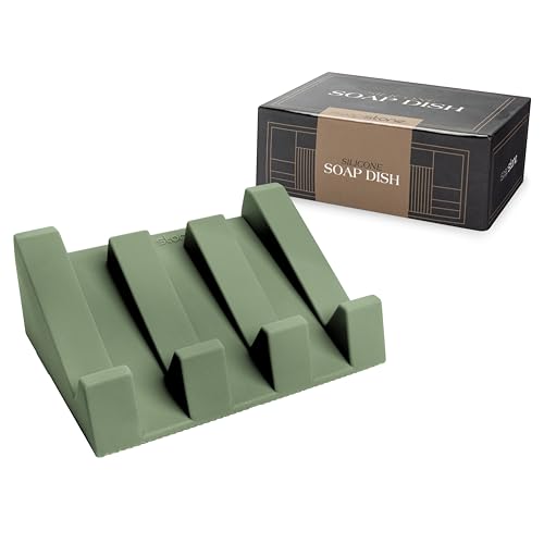 Silicone Soap Dish (USA Patented) Self Draining Bar Soap Holder for Shower Bathroom Sink, Drying Soap Dish Tray Kitchen Sponge Holder Easy Cleaning Soap Saver Mat (Eco Green, 1) - color: Eco Green, 1