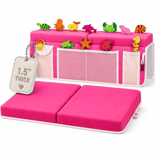 Bath Kneeler –8 Suction Cups & 1.5" Padding.Certified Non Toxic Bath Kneeling Pad for Bath Tub & 5 Bath Toy Organizer. Fast Dry Baby Bath Kneeler and Elbow Rest Pad Set by Supa Ant-Pink. - color: Pink With White Pockets