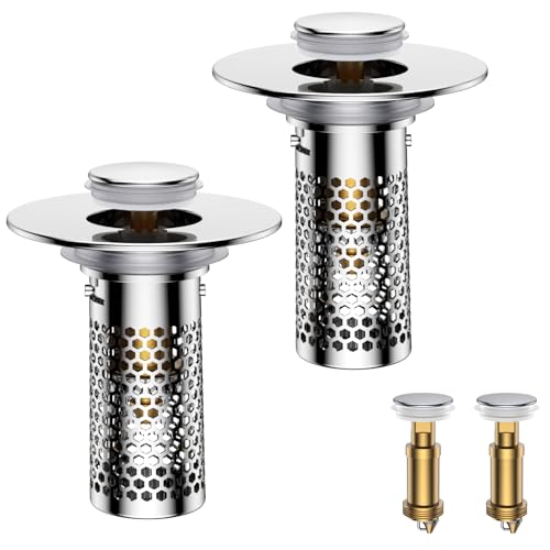 Bathroom Sink Drain Strainer,Universal Pop-Up Sink Stopper Hair Catcher, Anti-Clog Stainless Steel Drain Filter Basket, Removable Sink Drain for Bathroom Sink Stopper (Ysilver-2（with Buckle）) - color: Ysilver-2（with Buckle）