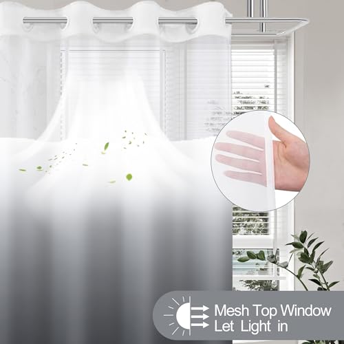 Small Stall No Hook Shower Curtain with Snap in Liner, Black and White Shower Curtains and Liner Set, Ombre Hotel Fabric Bath Curtain for Bathroom, Mesh Top Window Waterproof Washable, 36 x 74 - color: Ombre Black, size: 36"W x 74"L (Pack of 1)
