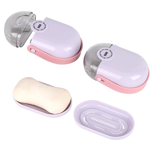 Travel Soap Case, 2 Pack Soap Container with Lid, Portable Bar Soap Holder & Soap Dish with Silicone Handle for Shower, Gym, Camping Essentials, Hiking, Travel Accessories -Purple - color: Purple