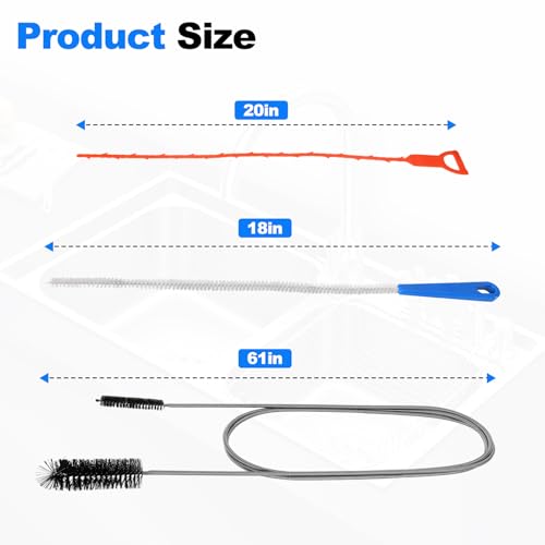 P Trap Cleaner Set,3 IN 1 P Trap Brush | Extra Long Cleaning Set with Drain Snake Remover,Wire Brush and All Bristle Brush, for Shower Kitchen Sink Bath Tub Bathroom