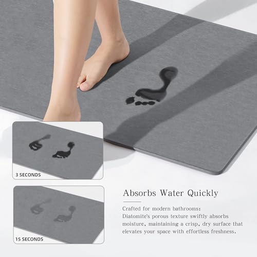 THMINS Extra Large Stone Bath Mat, 36''x24'' Non-Slip Diatomaceous Earth Stone Bath Mat, Super Absorbent Quick Drying for Bathroom, Easy to Clean - color: Grey, size: 35.4x23.6''