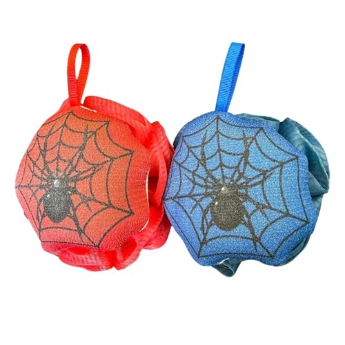 2Pcs Bath Sponge Loofah, Spider Shower Loofahs Exfoliating Body Scrubber, Body Wash Puff Shower Puff, Loofah Sponge for Men Women - color: Blue Red-a