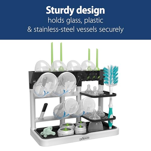 Dr. Brown's Drying Tower, Stand-Up Drying Rack, Countertop Baby Bottle Drying with Organized Storage for Baby Essentials, Space Saving Vertical Rack, Blue/White - style: Blue/White Rack