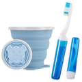 Toothbrush Travel Case, Travel Toothbrush Silicone Collapsible Toothbrush Cup, Travel Toothbrush Set Suitable for Business Camping Travel or Daily Use (Blue) - color: Blue