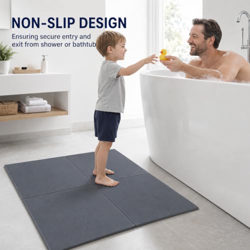 Extra Large Stone Bath Mat for Bathroom,31.5" x 23.6" Quick-Drying Diatomite Stone Shower Mat,Spliceable Design Instant Dry Technology Bath Mats Non-Slip Easy to Clean(Linear Dark Gray) - color: Dark Gray