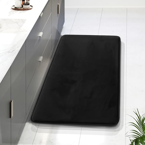 Clara Clark Bathroom Rugs, Velvet Memory Foam Bath Mat, Non-Slip Bath Rugs, Machine Wash, Dries Quickly, Ultra Soft Plush Bath Mats for Bathroom, - color: Black, style: 24 x 36