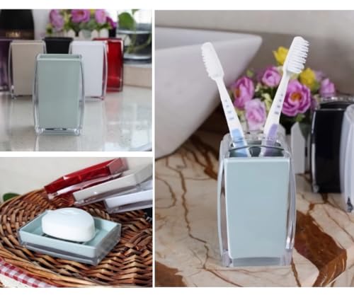 5 Pcs Blue Acrylic Bathroom Accessories Set Complete,Lotion/Soap Dispenser,Soap Dish,Toothbrush Holder,Tumbler, Toilet Brush and Holder, Modern Bathroom Decor and Housewarming Gift Set, Blue - color: Blue