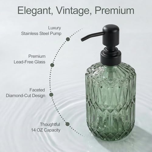 2-Pack Green Glass Soap Dispenser for Bathroom, Decorative Hand Soap Dispenser with Black Rust Proof Pump, Farmhouse Kitchen Soap Dispenser for Hand Soap, Dish Soap, Lotion, Body Wash (14 OZ) - color: Green With Black Pump