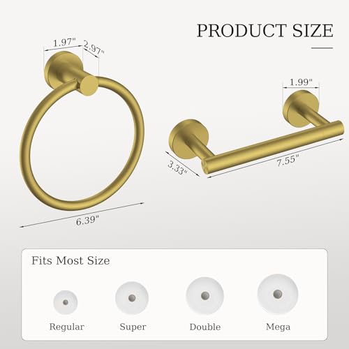 Brushed Gold Toilet Paper Holder & Towel Holder, Bathroom Hardware Set-SUS304 Stainless Steel Double Post Pivoting Tissue Roll Holder and Hand Towel Ring Set for Bathroom, RV - color: Brushed Gold