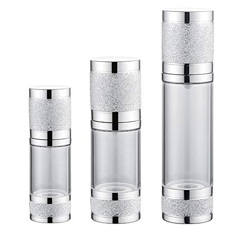 Tvoip 3Pcs/Lot 15ml 30ml 50ml Gold Pink Silver Glitter Diamond Airless Vacuum Bottles Luxury Emulsion Lotion Fragrance Perfume Spray Bottle (Silver) - color: Silver
