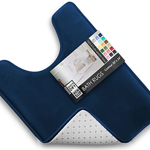 Clara Clark Bathroom Rugs, Velvet Memory Foam Bath Mat, Non-Slip, Machine Washable Bath Rugs - Dries Quickly, Ultra Soft Plush Bath Mats for Bathroom, 20 x 24, Royal Blue - color: Blue, style: Contour