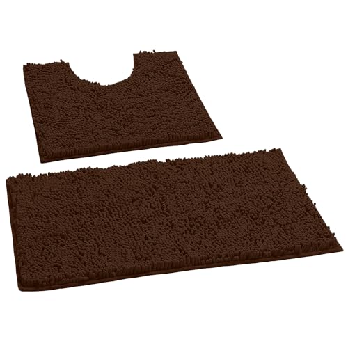 LuxUrux Bathroom Rugs Sets 2 Piece: Quick Dry, Soft Plush Anti-Slip, Super Absorbent. Includes Rectangular (31x20 inches) & U-Shaped Toilet Mat (20x20 inches) | Brown - color: Brown, size: 2 Piece Set