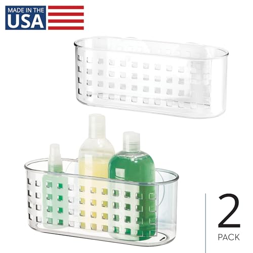 iDesign Hanging Suction Shower Caddy Basket, Set of 2, Clear | Bathroom Storage, Made in USA