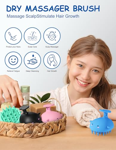 Shampoo Brush Scalp Massager, Silicone Hair Scrubber Wet & Dry, Blue | Relaxing Head Massage Brush for Shower Or Dry Use, Helps Lift Flakes And Buildup While Keeping Scalp Care Simple Each Day - color: Blue