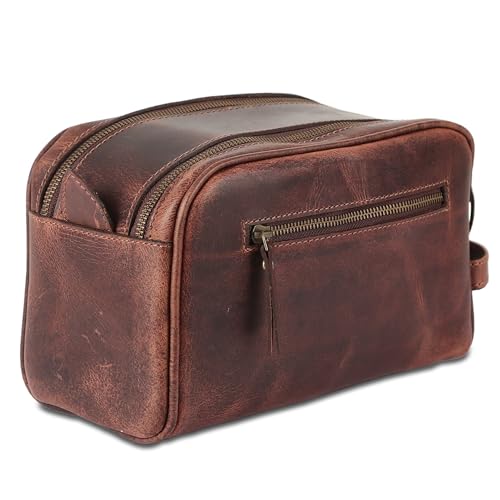 KomalC Travel Toiletry Bag – Premium Leather Dopp Kit for Men & Women with Water-Resistant Lining & Spacious Zippered Organizer - style: 1 Zip Classic Dark Brown