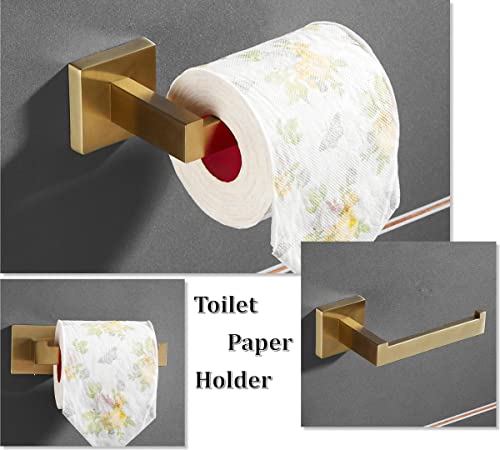 Bathroom Hardware Accessories Set Gold: Brushed Toilet Paper Holder Hand Towel Holder Towel Hook - Wall Mounted Stainless Steel 3 Pieces Towel Bar Set SHUNLI - color: 3-piece/Brushed Gold, size: 3-Piece A