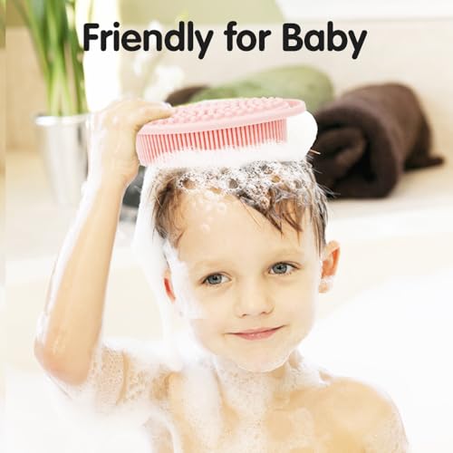 3 Pack Silicone Body Scrubber, Silicone Loofah Soft Exfoliating Body Scrubber, Silicones Body Brush Bath Shower Scrubber for Body, 2 in 1 Bath and Shampoo Wash Brush for Skin Exfoliation Men Women - size: With Handle Black+Pink+Blue