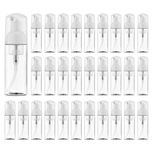 Travel Foam Pump Bottle - 2oz Small Size Foaming Hand Soap Dispenser - Mini Portable Mousse Lash Shampoo Kit Container for Hair - Empty Leak Proof Plastic Clear Foamer 30Pack - color: 30 Clear