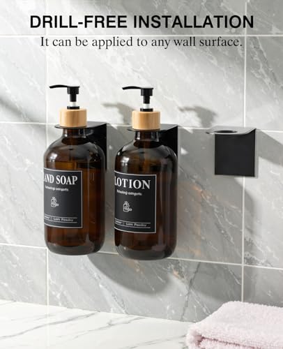 Luxspire Shampoo and Conditioner Dispenser, Shower Soap Dispenser Wall Mounted 3 Sets Plastic Bottles Bamboo Pump, 17OZ Shampoo and Conditioner Bottles for Bathroom, Shower Wall and Hotel, Amber - color: Amber Brown