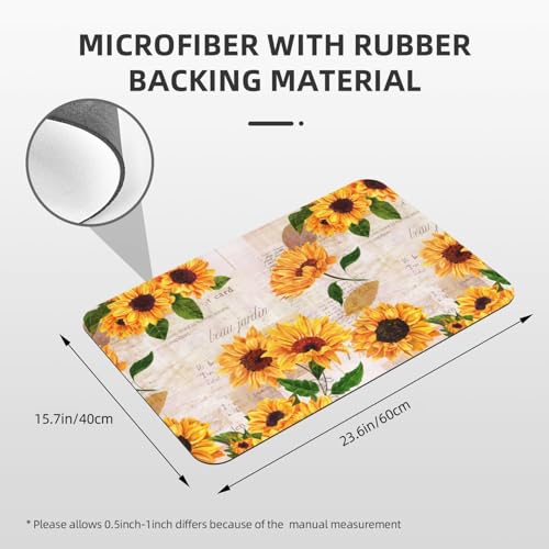 Sunflower Flowers Bath Mat Rugs 15.7x23.6 in, Retro Floral Diatomaceous Earth Bathroom Rug Rubber Non-Slip Absorbent Bathroom Mat for Bathroom Kitchen Floor, Tub and Shower Sink - color: Sunflowers