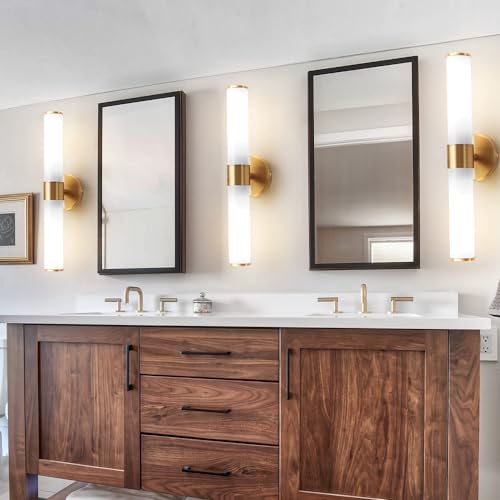 Gold Bathroom Light Fixtures, Vanity Lights for Mirror with Milk Glass Shade, 20 Inch Up and Down Wall Sconces for Bathroom Bedroom Living Room Hallway - Bulb Not Included - color: Gold-C