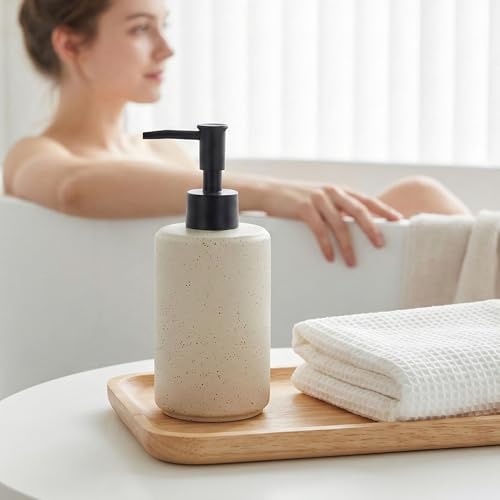 Ceramic Soap Dispenser, 14oz Rustic Dish Hand Soap Dispenser for Bathroom & Kitchen, Speckled Liquid Soap Pump Bottle for Shampoo, Lotion, Conditioner, Modern Farmhouse Bathroom Decor - color: Speckled-cream