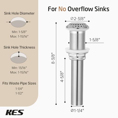 KES Faster Drainage Bathroom Sink Drain Without Overflow, Anti-Clog Open Grid Design, Detachable Strainer, Brushed Nickel Vessel & Vanity Drain, Stainless Steel & Brass, S2020D-BN - color: Brushed Nickel
