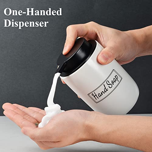 BosilunLife Foaming Soap Dispenser Set - White Ceramic Foam Hand Dispenser 12oz Soap Dispenser Set with Rust Proof Pump, 4Pcs Clear Stickers for Kitchen, Bathroom - 2 Pack - color: White-foam Pump
