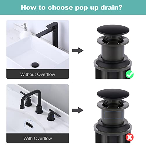Bathroom Sink Drain Without Overflow, ARCORA Matte Black Pop Up Drain for Vessel Sink Clicker Drain Stopper - color: Black-1 Pack, style: Pon Up Without Overflow