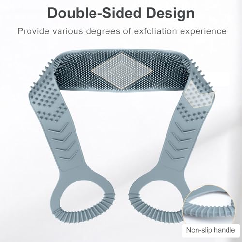 Silicone Back Scrubber for Shower Men, Dual-Sided Back Exfoliator Washer Scrub Strap - 100% Back Coverage to Clean, Exfoliate and Massage, Hygienic, Durable and Easy to Clean, Grey - 36 Inch
