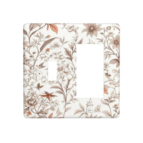 Light Switch Cover Plate Boho Floral Beige Flower And Leaf Botanical 2 Gang Combo Wall Plates Toggle Rocker Decorative Switch Plates and Outlet Covers for Bathroom Bedroom Decor - color: Boho Floral Beige Flower And Leaf Botanical, size: 1 Toggle 1 Rocker