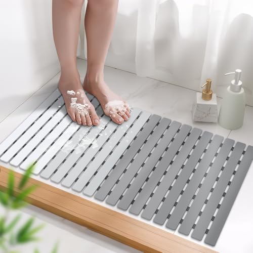 MBOSS Bath Tub Shower Mat Non Slip Bathtub Mats for Bathroom Shower Floor Mat Bath Mats for Shower Tub Anti Slip Shower Mat with Drain Hole and Large Suction Cups (Gradient Grey, 27.5 X 15.7 Inch) - color: 4-color Gradient Grey, size: 27.5" x 15.7" (Recta