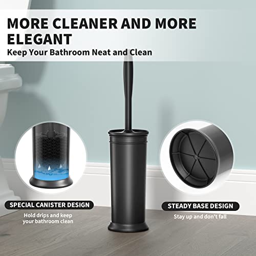 Toilet Brush and Holder 2 Pack, Toilet Bowl Brush with Extra Long Handle, Toilet Scrubber and Covered Holder, Toilet Brushes for Bathroom-Space Saving, Covered Brush, Durable, Deep Cleaning(Black) - color: Black