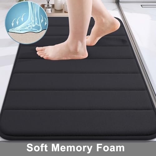 Buganda Memory Foam Bath Mat, 44" x 24", Ultra Soft Bathroom Rugs, Water Absorbent and Machine Washable Bath Rug Runner for Bathroom, Shower, and Tub, Black - color: Black, size: 44" X 24"