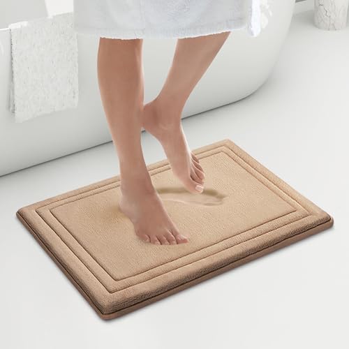 MICRODRY Quick Drying Memory Foam Framed Bath Mat with GripTex Skid-Resistant Base, 17x24, Linen - color: Linen, size: 17" x 24"