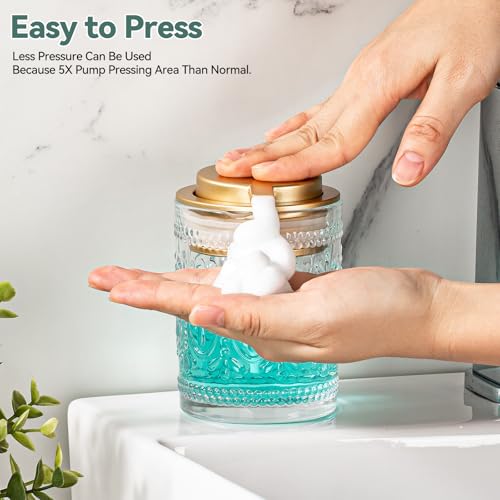 Glass Foam Soap Dispenser, 8 Oz Face Wash Dispenser for Bathroom, Vintage Glass Clear Foaming Hand Soap Dispenser, Small Refillable Lotion Dish Dispenser for Kitchen (Matte Golden-8 OZ) - color: Matte Golden-8 Oz