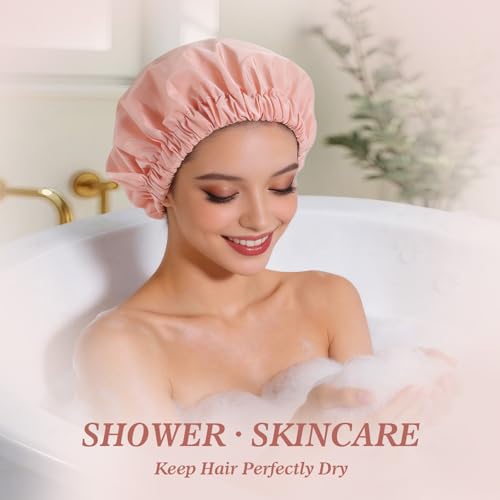 Waterproof Shower Cap for Women - Extra Large Reusable Bath Cap, Leakproof Shower Bonnet with Soft Elastic Band for Long Hair, Braids, Washing Face