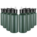 32 oz Insulated Water Bottle Bulk 8 Pack, Stainless Steel Sports Water Bottles with Straw Lid & Wide Mouth Lids, Double Walled Vacuum, Leak Proof, Dark Green - color: Dark Green, size: 32 Ounces-8