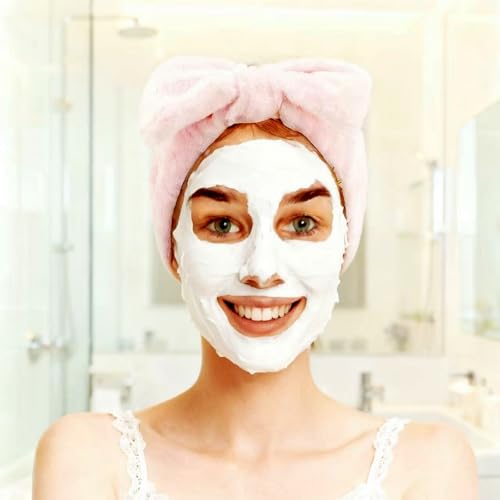 7 Pcs Spa Set, Facial Headband and Wristband Set, Skincare Accessories, College Style Girl Idea Gifts, Hair Accessories for Women and Girls (Pink) - color: Pink