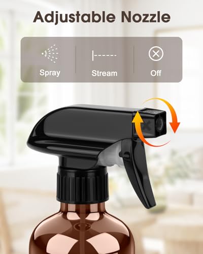 Bontip Glass Spray Bottle with Silicone Sleeve Protection, Amber Glass Spray Bottle Set for Window Cleaner Aromatherapy Facial Hydration Watering Flowers Hair Care 2 Pack/8 oz (Black) - color: Black, size: 8 Ounces