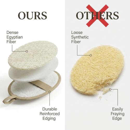 Premium Egyptian Loofah 3-Pack-3-Color Individual Hygiene Set for Family,Natural Organic Exfoliator Body Scrubber,Skin-Friendly Spa Bath Sponge with Hand Strap for Deep Cleansing - color: White,brown,black