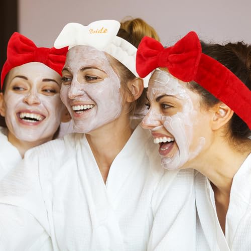 Semato Bachelorette Party Favor Set - Bride & Bridesmaid Spa Headbands (1 Bride + 7 Red) - color: 1 bride+ 7 red