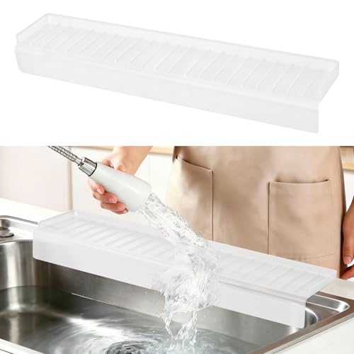 Sink Edge Protector with Suction Cup, 30" x 4", Silicone Sink Splash Guard for Kitchen & Bathroom, Protect Countertop from Scratches, Stains, for Stainless Steel Granite Quartz - color: Translucent White, size: 30" x 4"